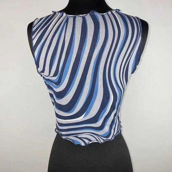 Shein Tank Top Women's Size L US 8 / 10 Marble Print Mesh Cropped Festival Club - Picture 9 of 12